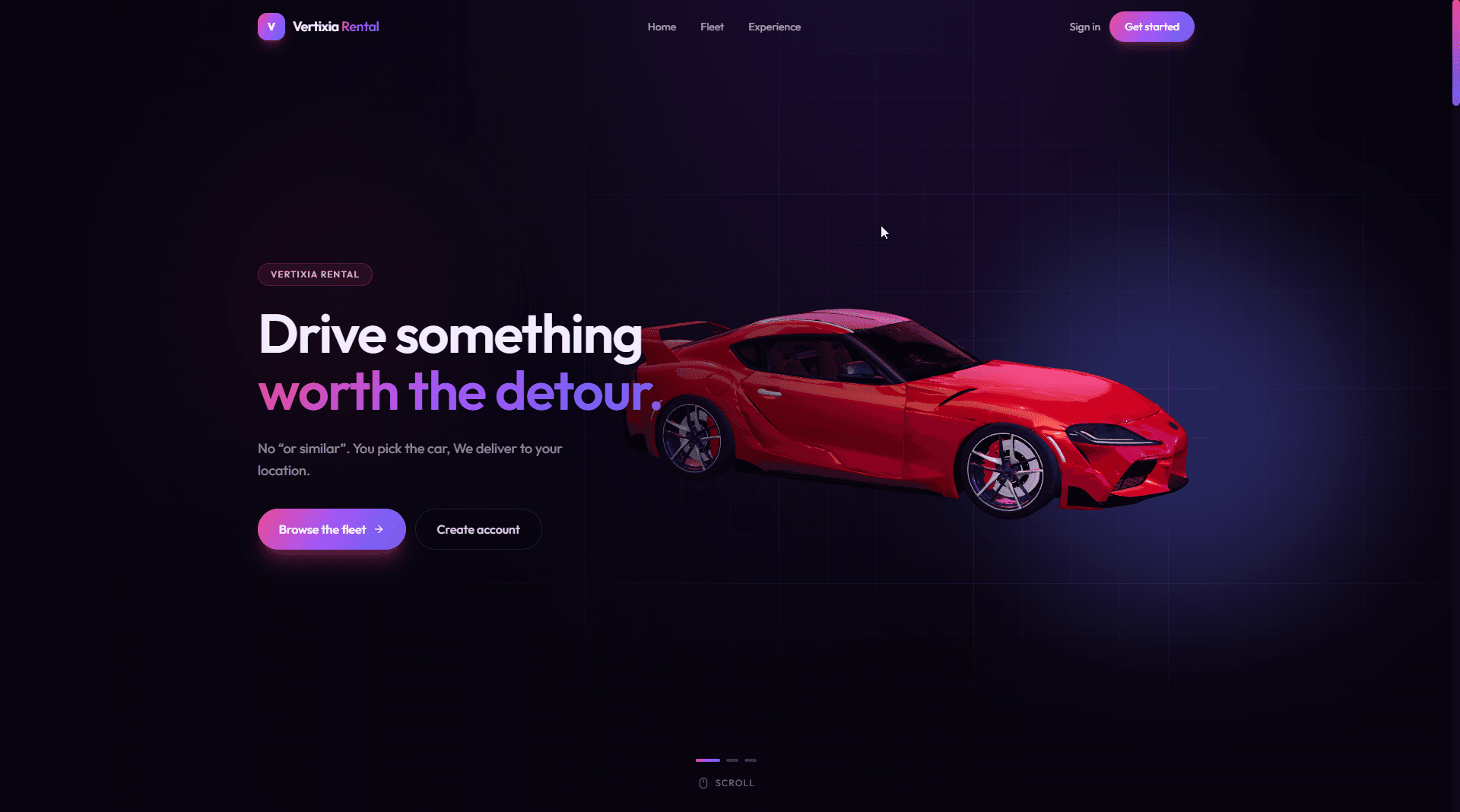 Vertixia Rental homepage preview